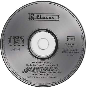 CD Johannes Brahms: Liebeslieder Walzer Op. 52a / Souvenir De La Russie Op. 151 / Neue Liebeslieder Walzer Op. 65a / Variationen Op. 23 (Complete Original Works For Piano 4 Hands Vol. II)