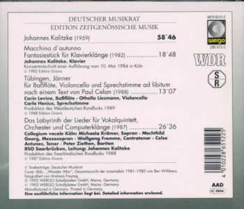 CD Johannes Kalitzke: Macchina D'Autunno / Tübingen, Jänner / Das Labyrinth Der Lieder