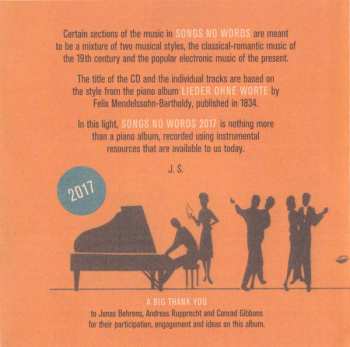 CD Johannes Schmölling: Songs No Words 2017 (Lieder Ohne Worte)
