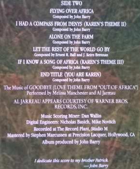 LP John Barry: Out Of Africa (Music From The Motion Picture Soundtrack)