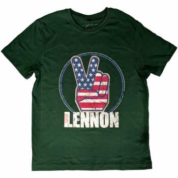 Mercancía John Lennon: John Lennon Unisex T-shirt: Peace Fingers Us Flag (x-small) XS