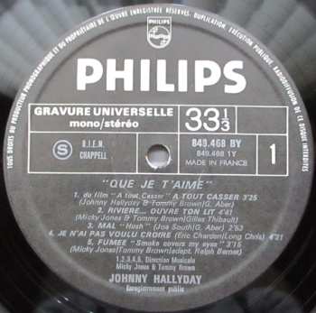 LP Johnny Hallyday: Que Je T'aime
