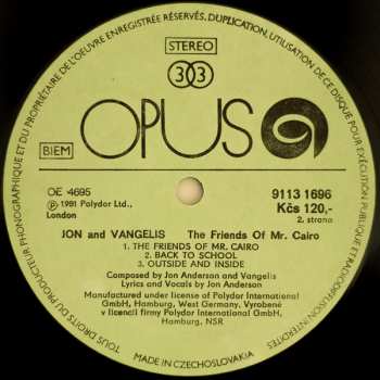 LP Jon & Vangelis: The Friends Of Mr Cairo