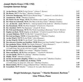 CD Joseph Martin Kraus: Complete German Songs (An Das Klavier • Das Rosenband • Anselmuccio)