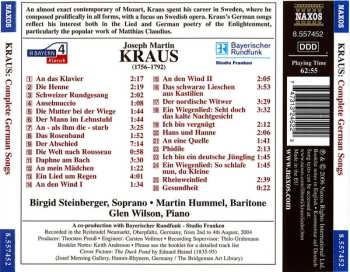 CD Joseph Martin Kraus: Complete German Songs (An Das Klavier • Das Rosenband • Anselmuccio)