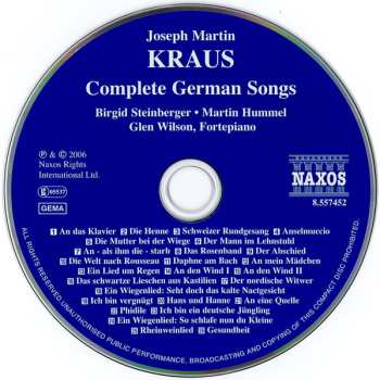 CD Joseph Martin Kraus: Complete German Songs (An Das Klavier • Das Rosenband • Anselmuccio)
