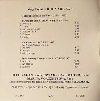 CD Johann Sebastian Bach: Partita For Solo Violin No. 3 In E BWV 1006 / Violin Concerto No. 2 In E BWV 1042 / Brandenburg Concerto No. 5 In D BWV 1050