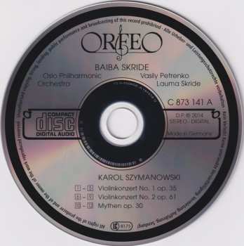 CD Karol Szymanowski: Violin Concerts, Myths 