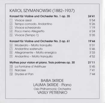 CD Karol Szymanowski: Violin Concerts, Myths 