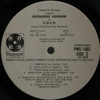 LP Katharine Hepburn: Coco - The Original Broadway Cast Recording