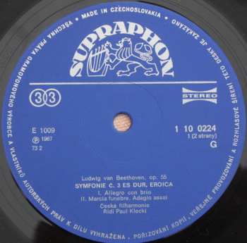 LP The Czech Philharmonic Orchestra: Symfonie Č. 3 Es Dur, Eroica, Op. 55 (73 1)