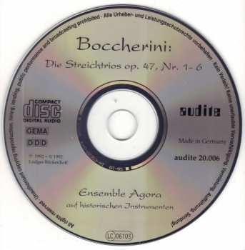 CD Luigi Boccherini: Die Streichtrios Op.47, Nr.1-6