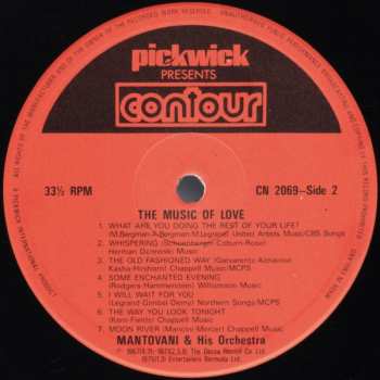 LP Mantovani And His Orchestra: The Music Of Love