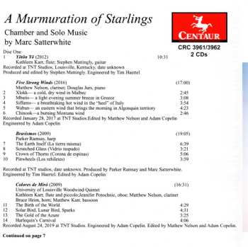 2CD Marc Satterwhite: A Murmuration Of Starlings: Chamber And Solo Music By Marc Satterwhite