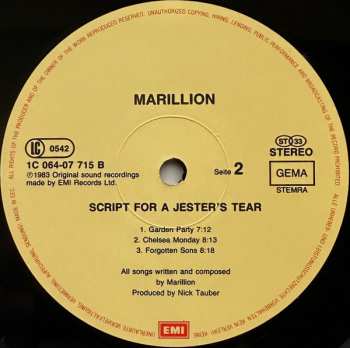 LP Marillion: Script For A Jester's Tear