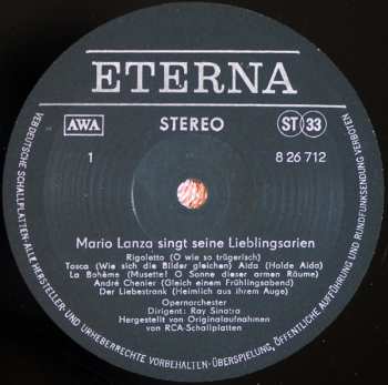 LP Mario Lanza: Mario Lanza Singt Seine Lieblingsarien