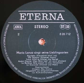 LP Mario Lanza: Mario Lanza Singt Seine Lieblingsarien