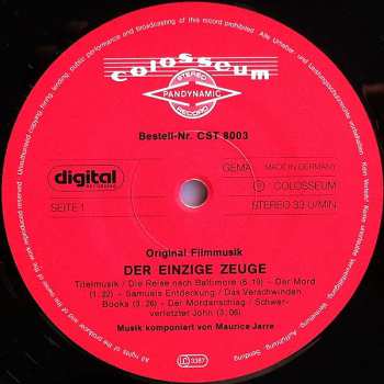 LP Maurice Jarre: Original Filmmusik - Der Einzige Zeuge (Original Filmmusik)