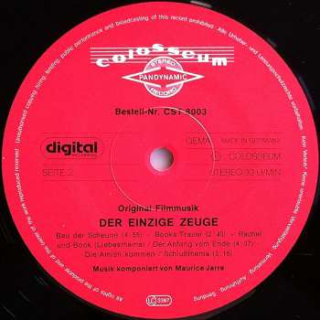 LP Maurice Jarre: Original Filmmusik - Der Einzige Zeuge (Original Filmmusik)