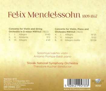 CD Felix Mendelssohn-Bartholdy: Concerto For Violin And String Orchestra In D Minor, Concerto For Violin, Piano And Orchestra