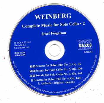 CD Mieczysław Weinberg: Complete Music For Solo Cello ● 2 - Sonatas Nos. 2, 3 And 4