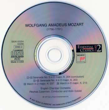 2CD Wolfgang Amadeus Mozart: Famous Serenades Nos. 4, 5, & 7 "Haffner" / Two Marches