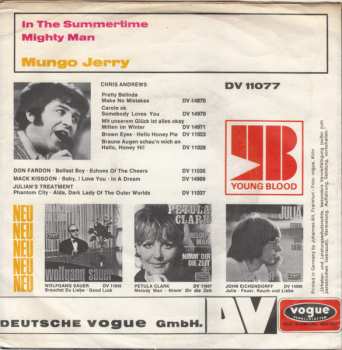 SP Mungo Jerry: In The Summertime / Mighty Man