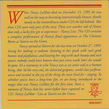 CD Nancy Lamott: Live At Tavern On The Green