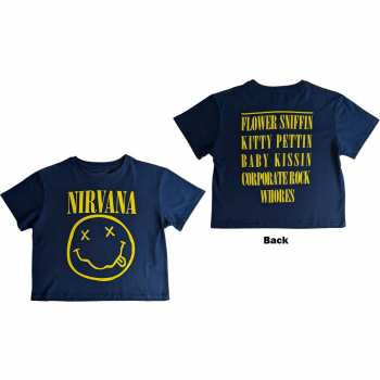Mercancía Nirvana: Nirvana Ladies Crop Top: Yellow Smiley Flower Sniffin (back Print) (small) S