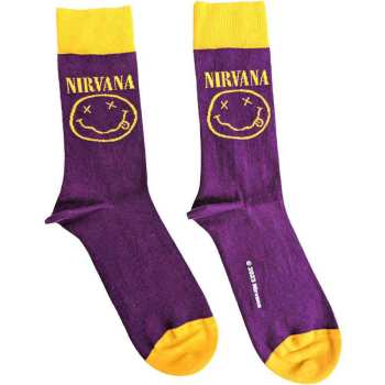 Mercancía Nirvana: Nirvana Unisex Ankle Socks: Yellow Happy Face (purple) (uk Size 4 - 7) 36 - 42
