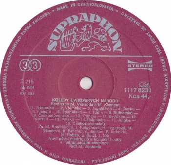 LP Miroslav Venhoda: České Vánoční Koledy / Koledy Evropských Národů