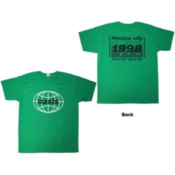 Mercancía Oasis: Oasis Unisex T-shirt: 1998 World Tour - Mexico City (green) (back Print) (small) S