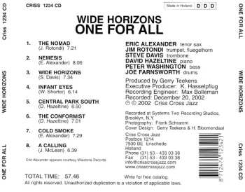 CD One For All: Wide Horizons