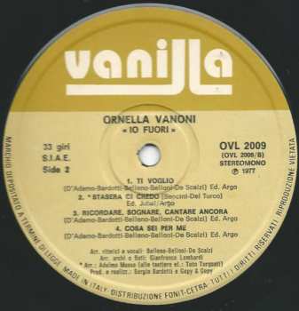 LP Ornella Vanoni: Io Fuori