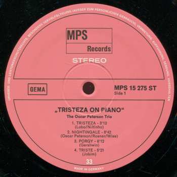 LP The Oscar Peterson Trio: Tristeza On Piano