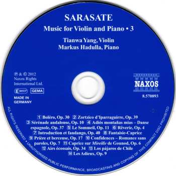 CD Pablo De Sarasate: Music For Violin And Piano • 3