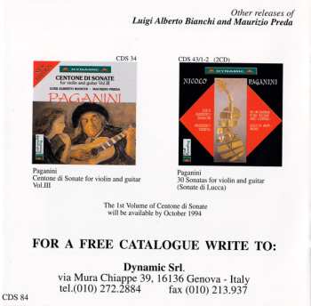 3CD/Caja Niccolò Paganini: Centone Di Sonate For Violin And Guitar - Complete Edition