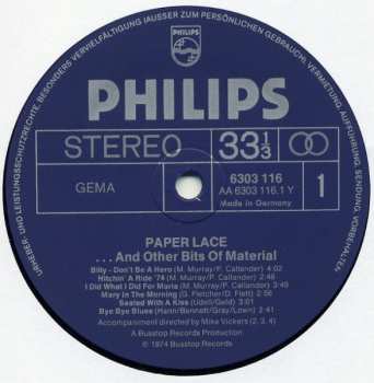 LP Paper Lace: ...And Other Bits Of Material