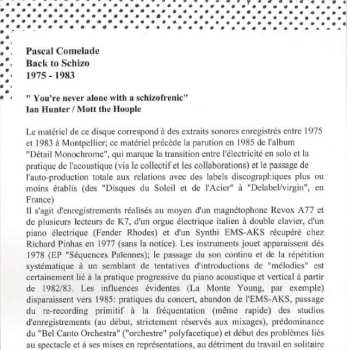 CD Pascal Comelade: Back To Schizo (1975 - 1983)