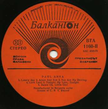 LP Paul Anka: The Original Hits Of Paul Anka