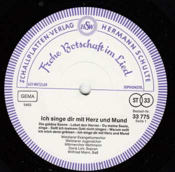 LP Paul Gerhardt: Ich Singe Dir Mit Herz Und Mund