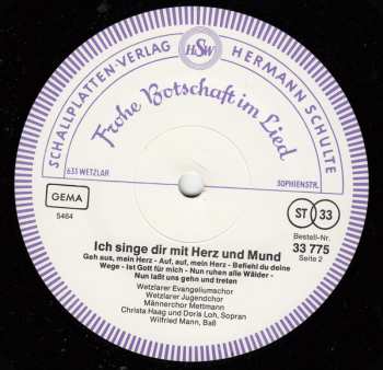 LP Paul Gerhardt: Ich Singe Dir Mit Herz Und Mund