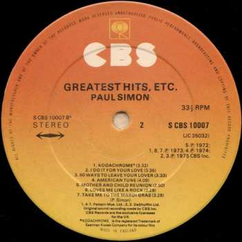 LP Paul Simon: Greatest Hits, Etc.