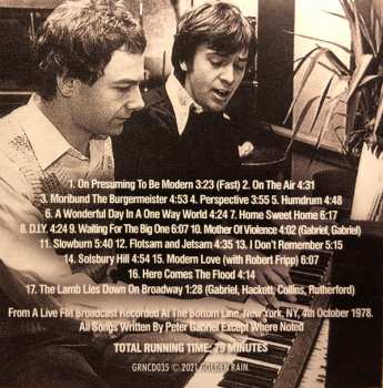 CD Peter Gabriel: The Late Show - New York Broadcast 1978
