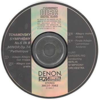 CD Pyotr Ilyich Tchaikovsky: Symphony No. 6 In B Minor, Op. 74 "Pathetique"