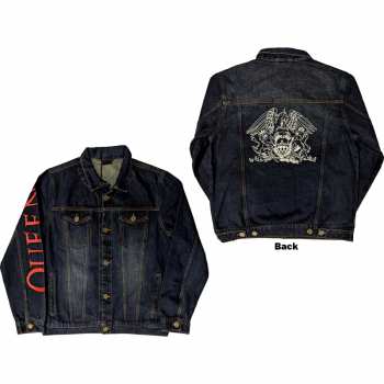 Mercancía Queen: Queen Unisex Denim Jacket: White Crest (back Print) (small) S