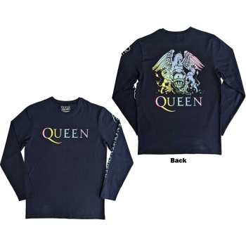 Mercancía Queen: Queen Unisex Long Sleeve T-shirt: Rainbow Crest (back & Sleeve Print) (small) S