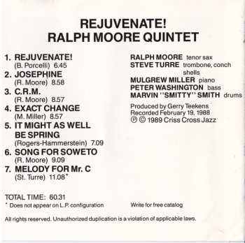CD Ralph Moore Quintet: Rejuvenate!