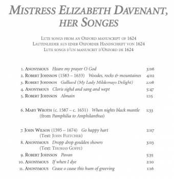 CD Sofie Vanden Eynde: Mistress Elizabeth Davenant, Her Songes