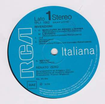 LP Renato Zero: Invenzioni